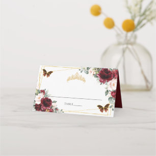 Carte De Placement Burgundy Blush Floral Quinceañera 16e anniversaire