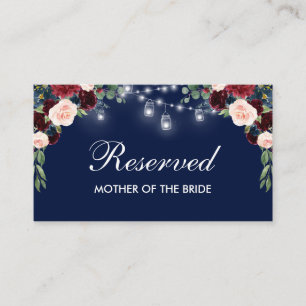 Carte De Placement Burgundy Lumières Florales Bleues Mariage Nom Rése