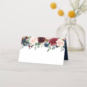 Carte De Placement Burgundy Navy Blue Blush Floral Mariage