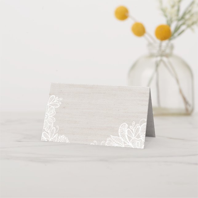 Carte De Placement Burlap et dentelle (Devant)