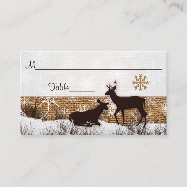 Carte De Placement Burlap rustique, Snowflakes & Deer Mariage Plaque (Devant)