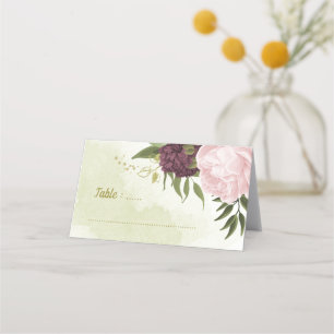 Carte De Placement cabernet rose fleurs vert feuilles