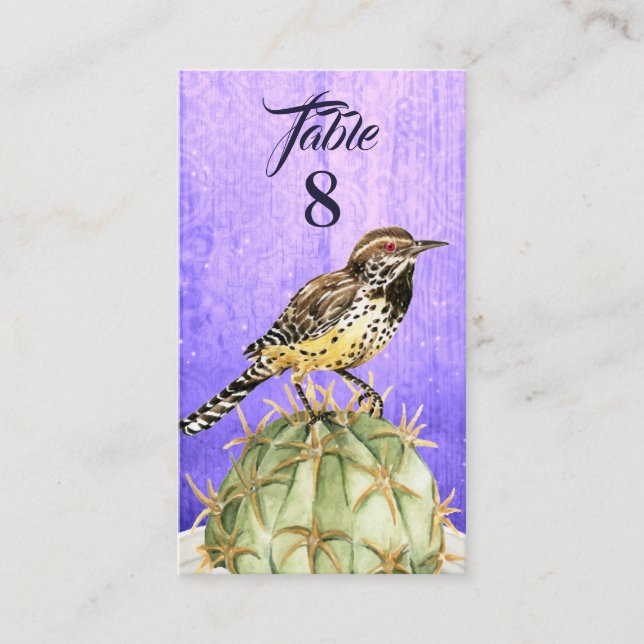 Carte De Placement Cactus aquarelle avec Mariage d'oiseaux Wren (Devant)