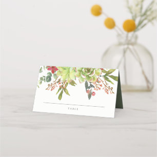 Carte De Placement Cactus Succulent Floral Red Watercolor Mariage