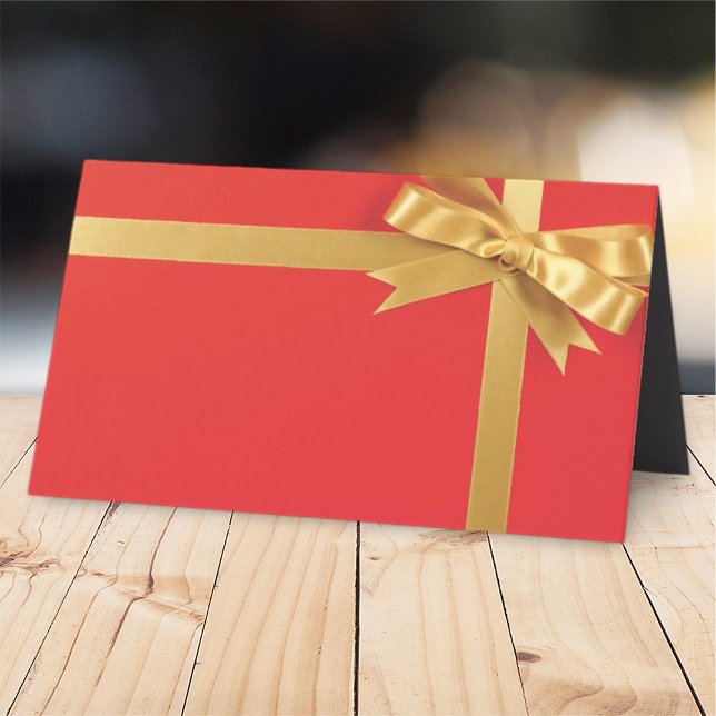 Carte De Placement Cadeau rouge moderne avec Golden Bow | Fêtes (Créateur téléchargé)
