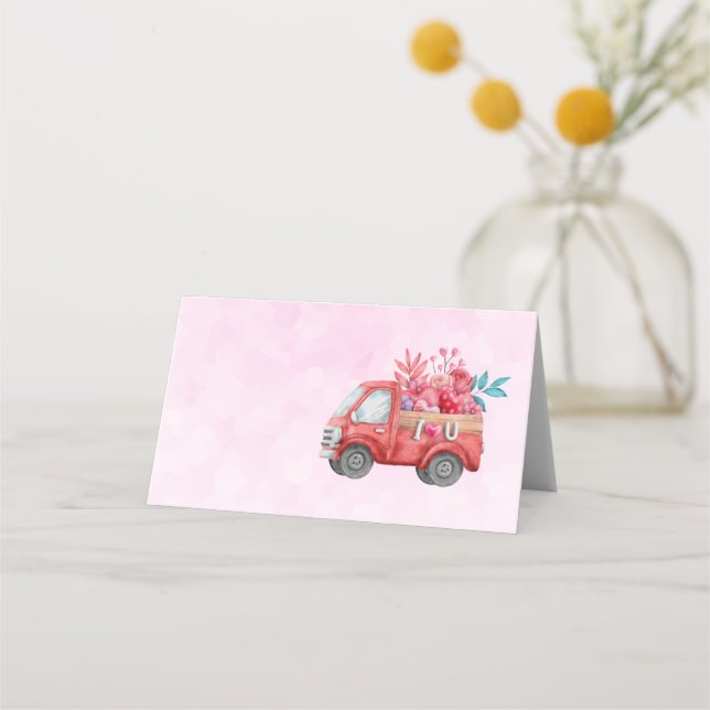 Carte De Placement Camion d'amour mignon avec Coeur Cargo Aquarelle (Devant)
