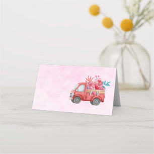 Carte De Placement Camion d'amour mignon avec Coeur Cargo Aquarelle