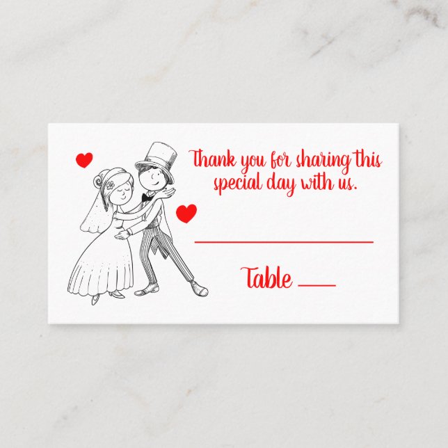 Carte De Placement Caricature de la mariée mignonne Mariage blanc rou (Devant)