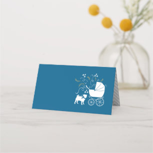 Carte De Placement Carlin Chien Baby shower Garçon Bleu avec Bow