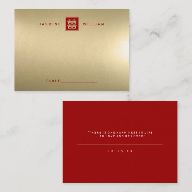 Carte De Placement Carré classique double bonheur Mariage chinois (Devant / Derrière)