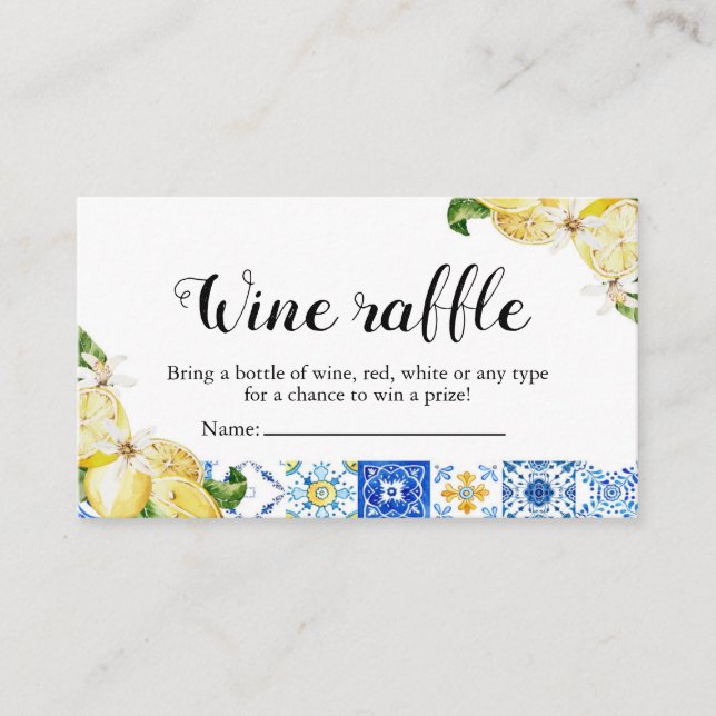 Carte De Placement Carrelage bleu Citron Fête des mariées Vin Raffle  (Devant)