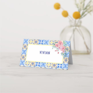 Carte De Placement Carrelage bleu italien Mamma Mia Nom du Baby showe