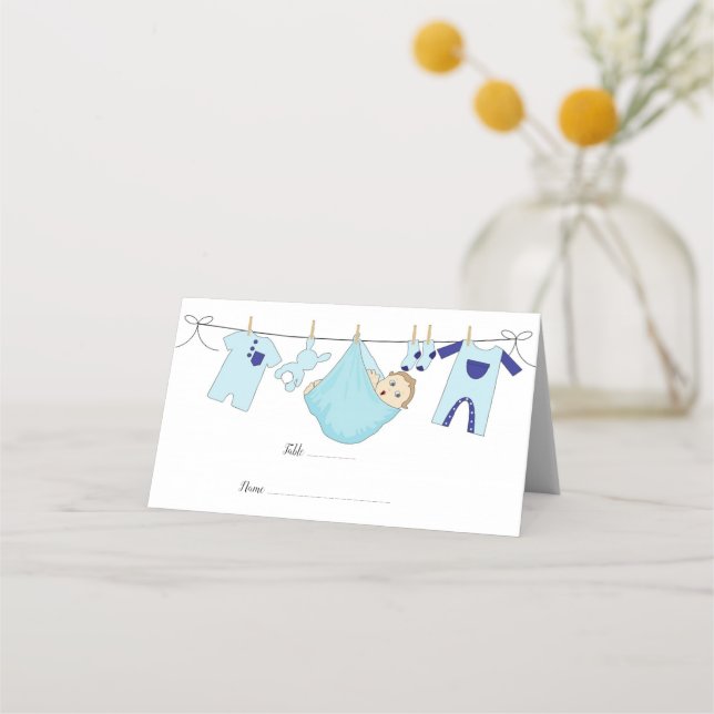 Carte De Placement Carte Baby shower à illustration bleue (Devant)