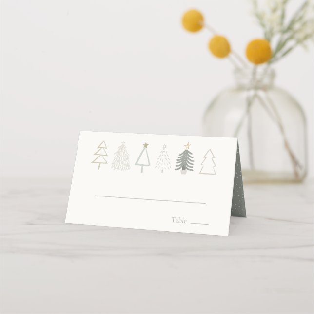Carte De Placement Carte Boho Green Christmas Trees Holiday Place Car (Devant)