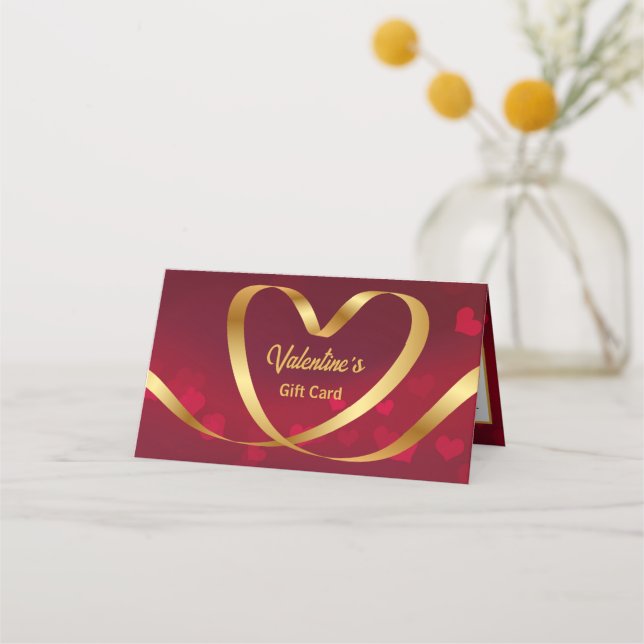 Carte De Placement Carte cadeau Red Valentine's Day Gold Heart Ribbon (Devant)