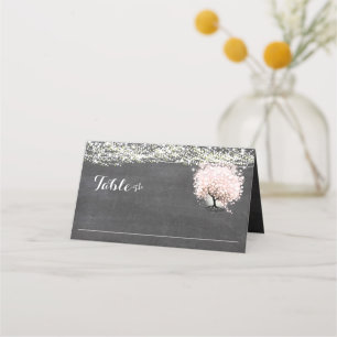 Carte De Placement Carte de Mariage Chalkboard Pink Heart Leaf Tree