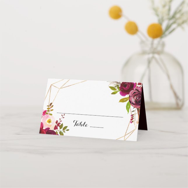 Carte De Placement Carte de Mariage de Bourgogne Géométrique Rustique (Devant)
