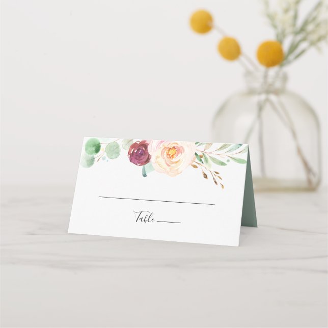 Carte De Placement Carte de Mariage de fleurs Eucalyptus contemporain (Devant)