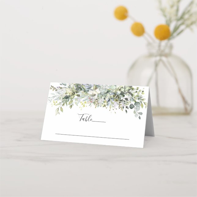 Carte De Placement Carte de Mariage floral vert plié (Devant)