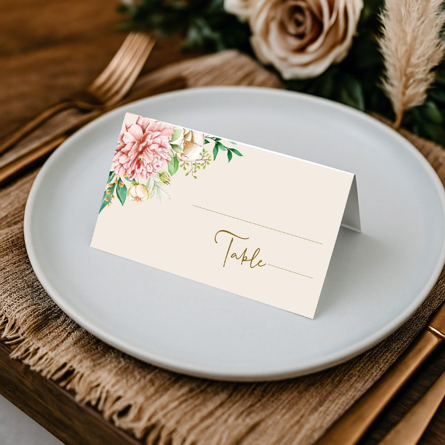 Carte De Placement Carte de Mariage pliée Blush Hydrangea (Créateur téléchargé)
