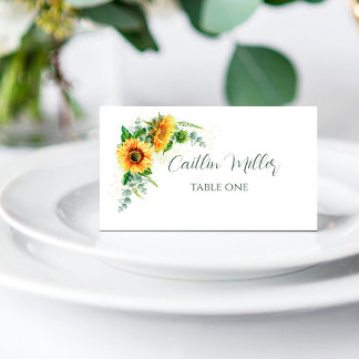 Carte De Placement Carte de Mariage rustique Watercolor Sunflowers