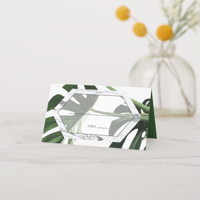 Carte De Placement Carte de Mariage Tropical Monstera Marble (Devant)