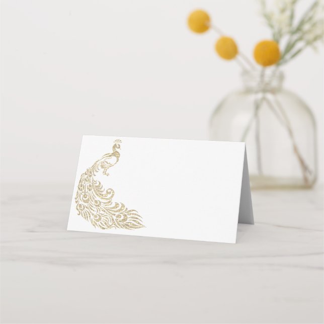 Carte De Placement Carte de nom de table blanche Peacock Design (Devant)