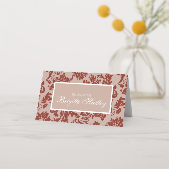 Carte De Placement Carte de place Burgundy damask personnalisée (Devant)