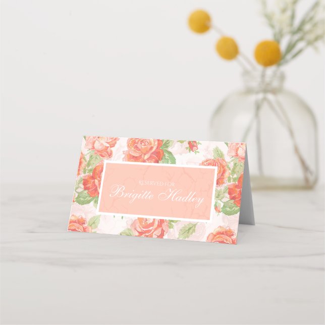 Carte De Placement Carte de place rose à fleurs orange (Devant)