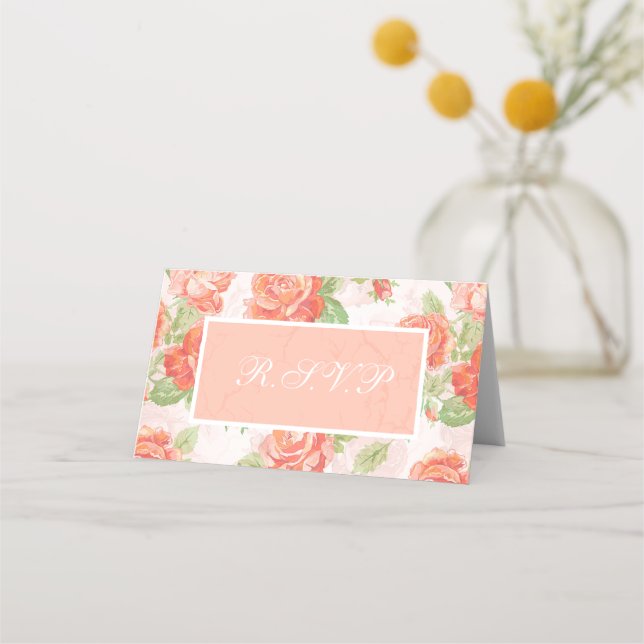 Carte De Placement Carte de place rose à fleurs orange (Devant)