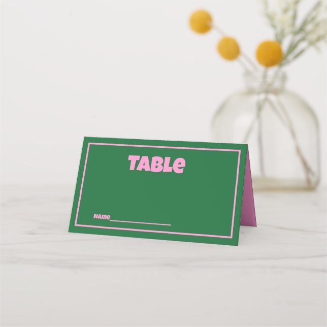 Carte De Placement Carte de table de mariage rose vert rétro brillant (Devant)