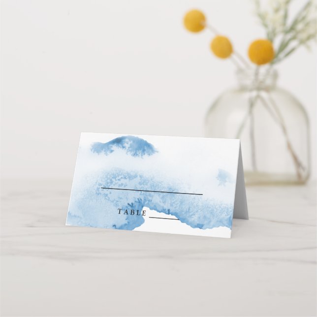 Carte De Placement Carte d'escorte d'aquarelle Ombre | Bleu (Devant)