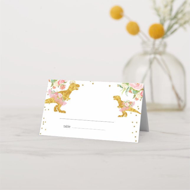 Carte De Placement Carte Dino Girl Pink Gold Table (Dos)