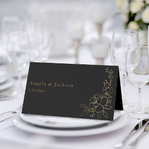 Carte De Placement Carte Gold Linal Floral Blanc & Gold Place - Noir
