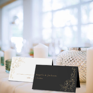 Carte De Placement Carte Gold Linal Floral White & Gold Place -B&W