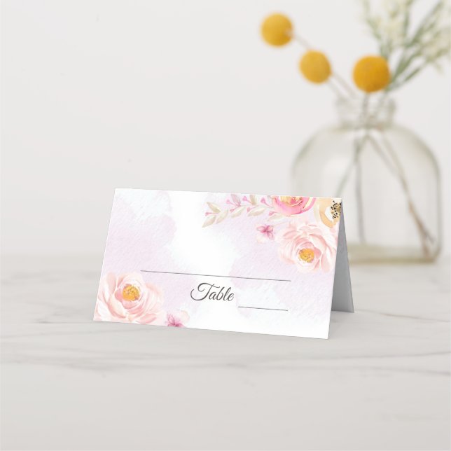 Carte De Placement Carte Mariage aquarelle rose & or Floral (Devant)