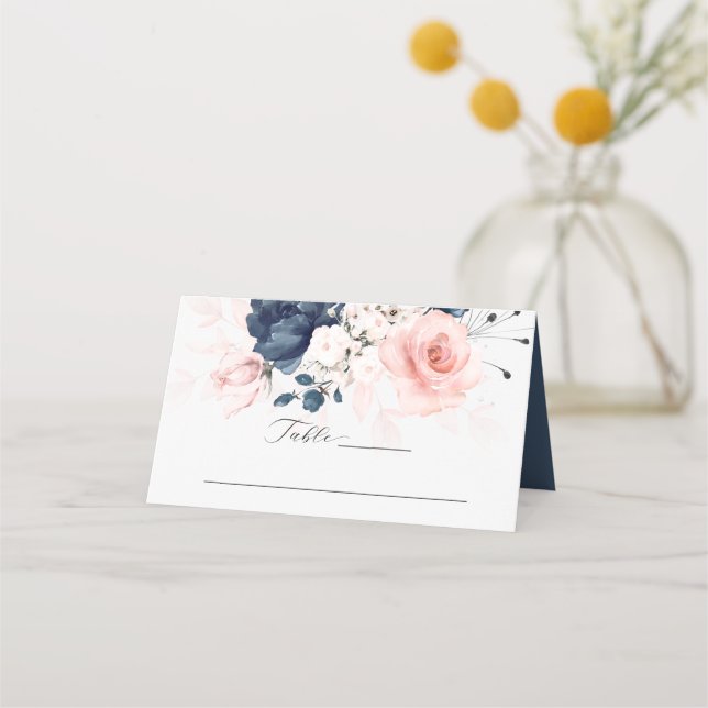 Carte De Placement Carte Mariage bleu marine et rose vif (Devant)