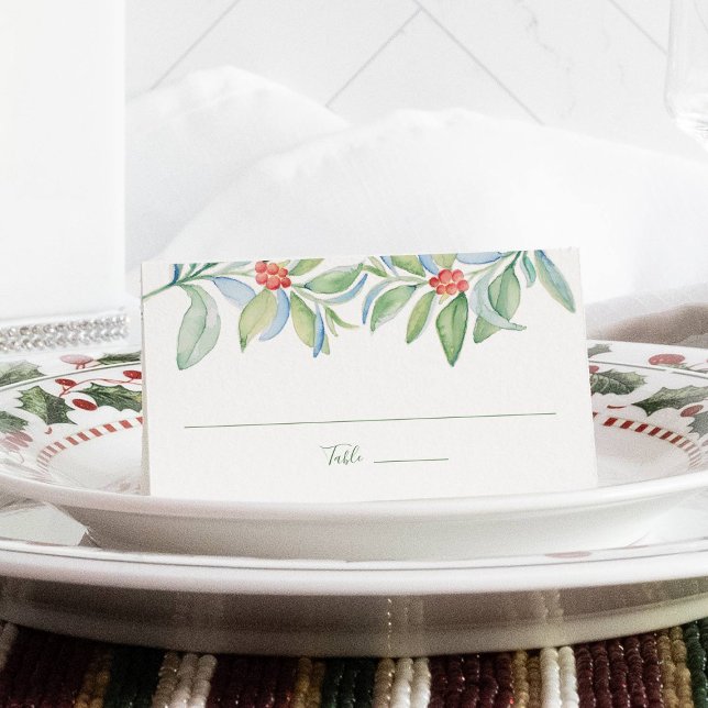 Carte De Placement Carte mariage, Carte Escort, Noël (Christmas place cards botanical greenery with red berries watercolor holiday scenery)