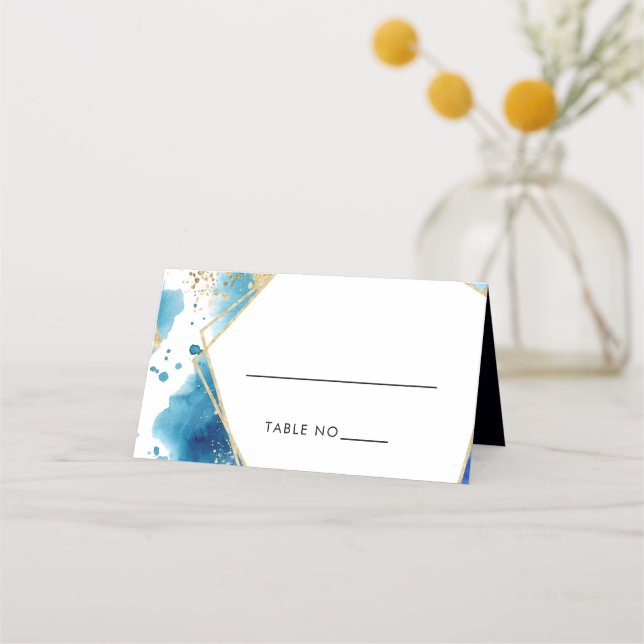 Carte De Placement Carte Mariage de luxe Gold & Blue Frame Ocean Plac (Devant)