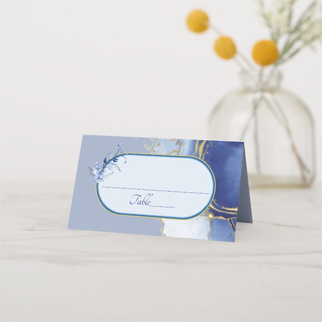 Carte De Placement Carte Mariage en marbre bleu (Devant)