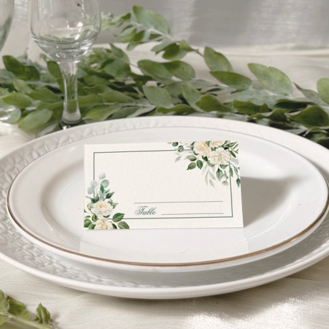 Carte De Placement Carte Mariage Eucalyptus Fleurs Blanches (Créateur téléchargé)