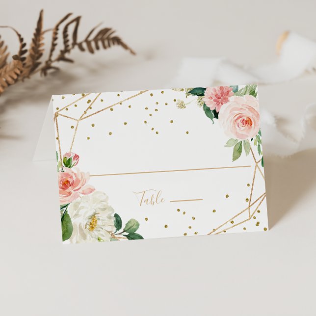 Carte De Placement Carte Mariage géométrique verdure et or (Créateur téléchargé)