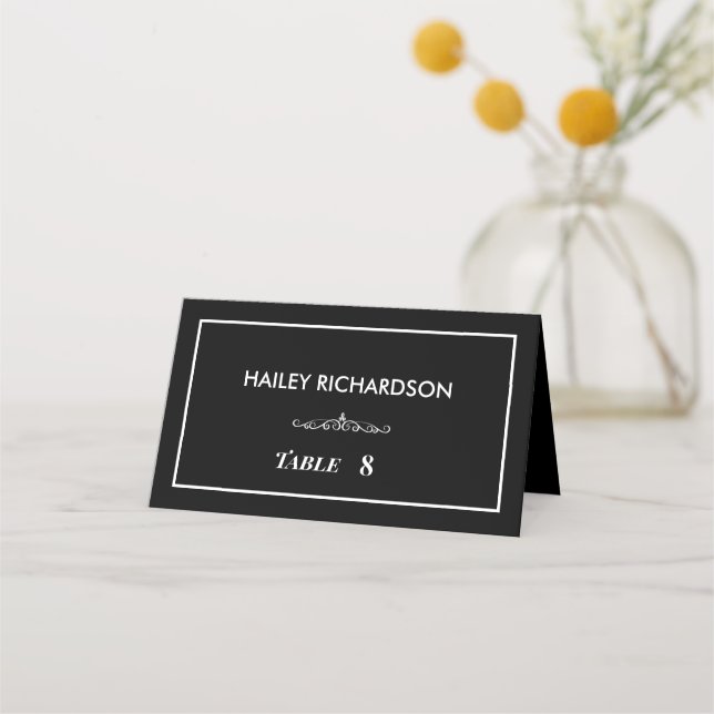 Carte De Placement Carte Place Mariage noir & blanc intemporelle (Devant)