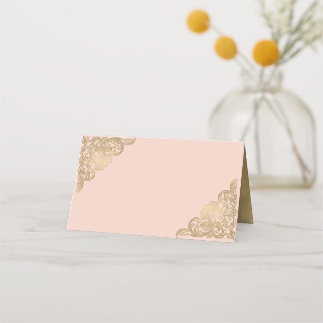 Carte De Placement Carte Place Peach Chic et Gold Mariage pliée (Devant)