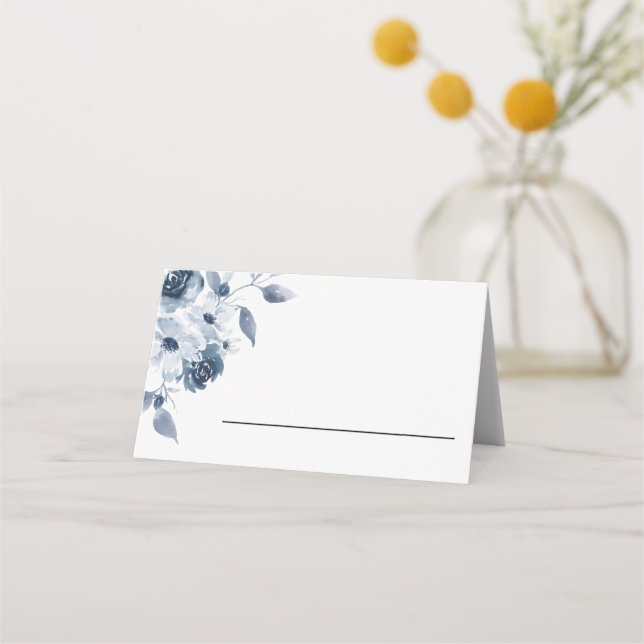 Carte De Placement Carte Place Platinée Florale Bleue (Devant)