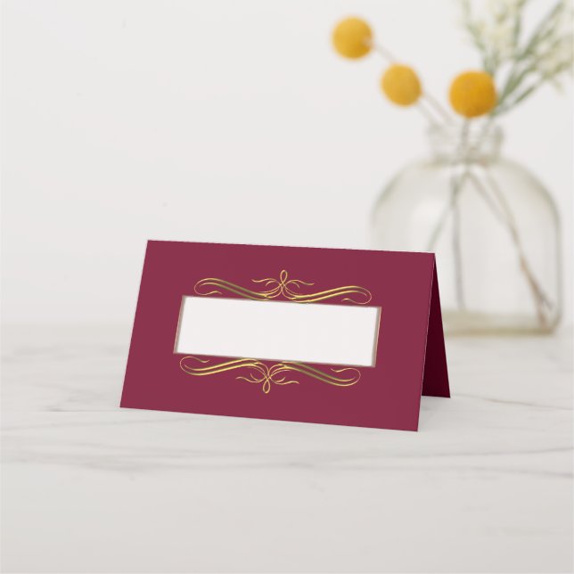 Carte De Placement Carte Place pliée Mariage Bourgogne et or (Devant)