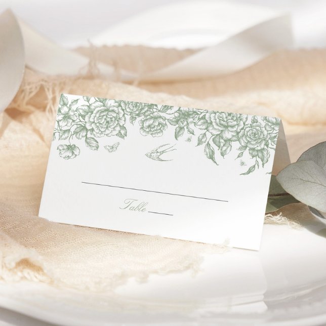 Carte De Placement Carte Place Pliée Mariage de Toile Verte Chinoiser (Créateur téléchargé)