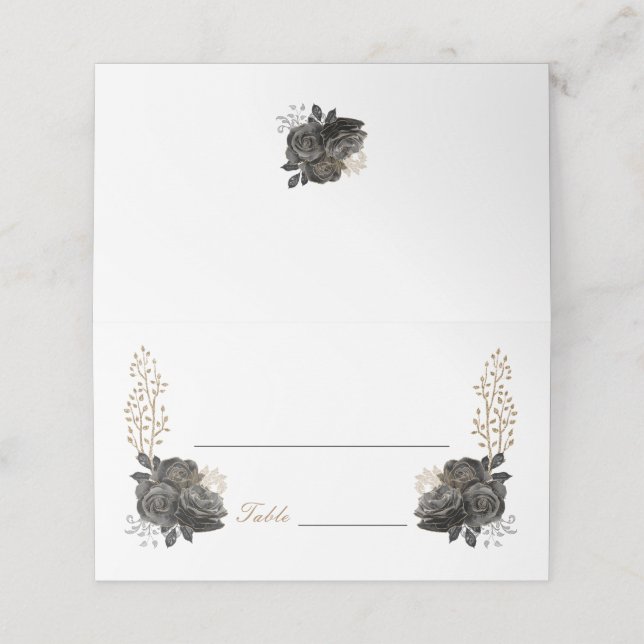 Carte De Placement Carte Place pliée Quinceañera en noir et or (Extérieur déplié)