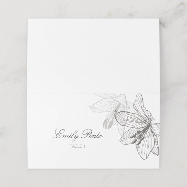 Carte De Placement Carte Platinée Florale Classique Noir & Blanc (Extérieur déplié)