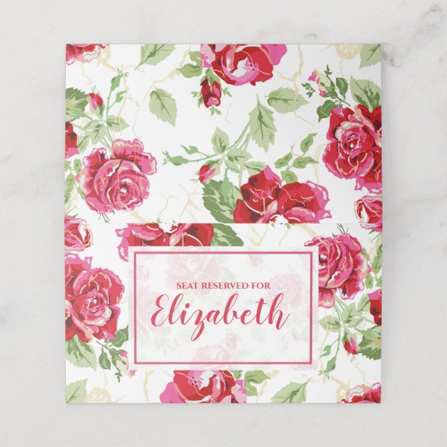 Carte De Placement Carte rouge rose et blanc classique à imprimer (Extérieur déplié)